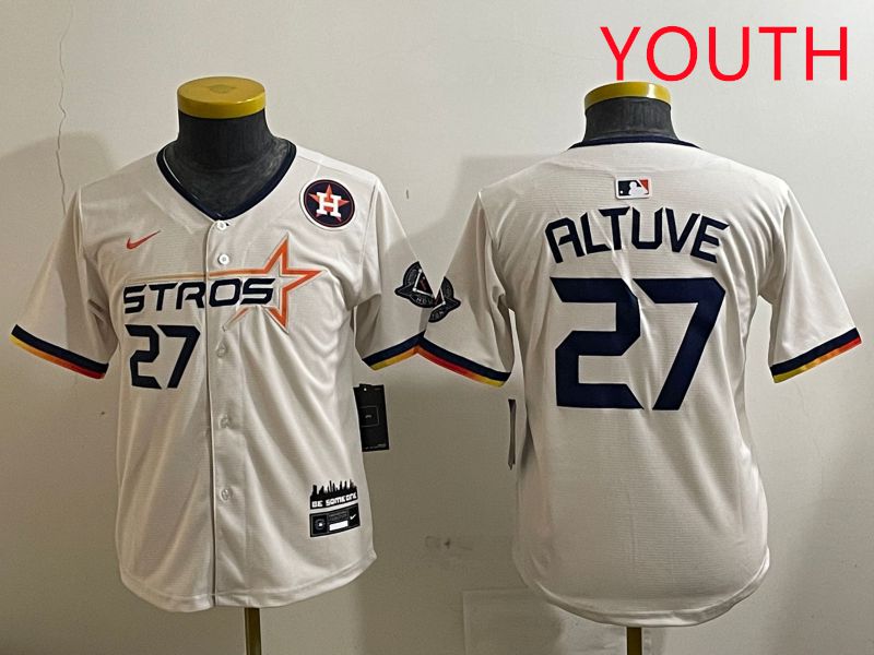 Youth Houston Astros 27 Altuve Cream Three generations Joint Name 2025 Nike MLB Jersey style 4123
